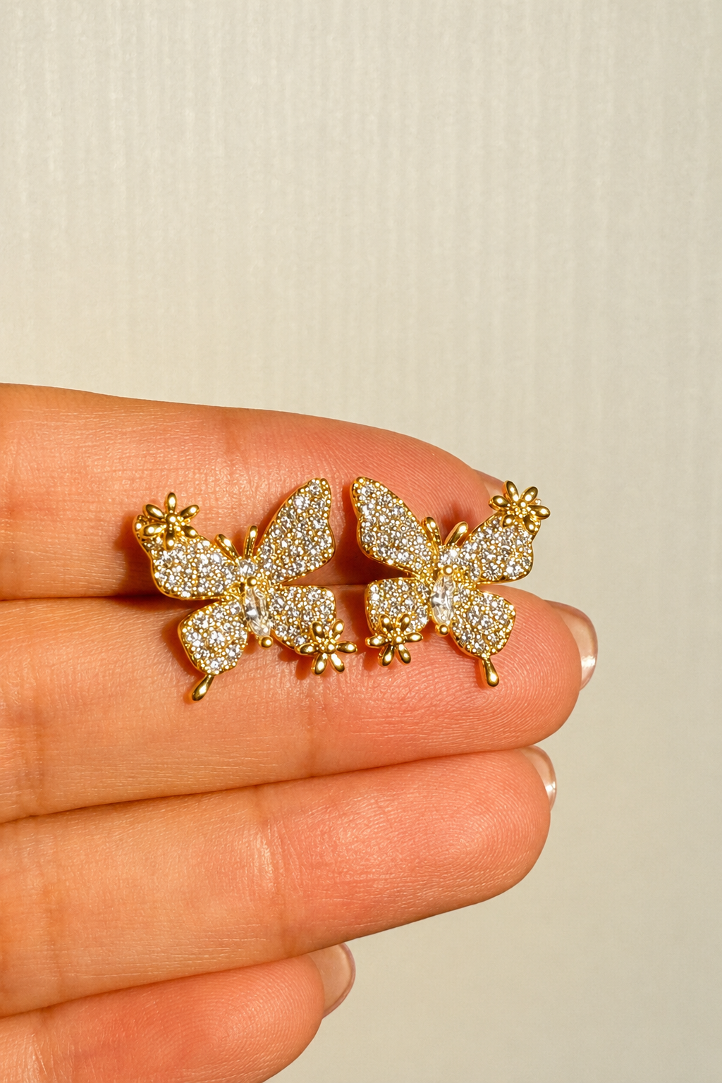 Golden Butterfly Pavé Stud Earrings