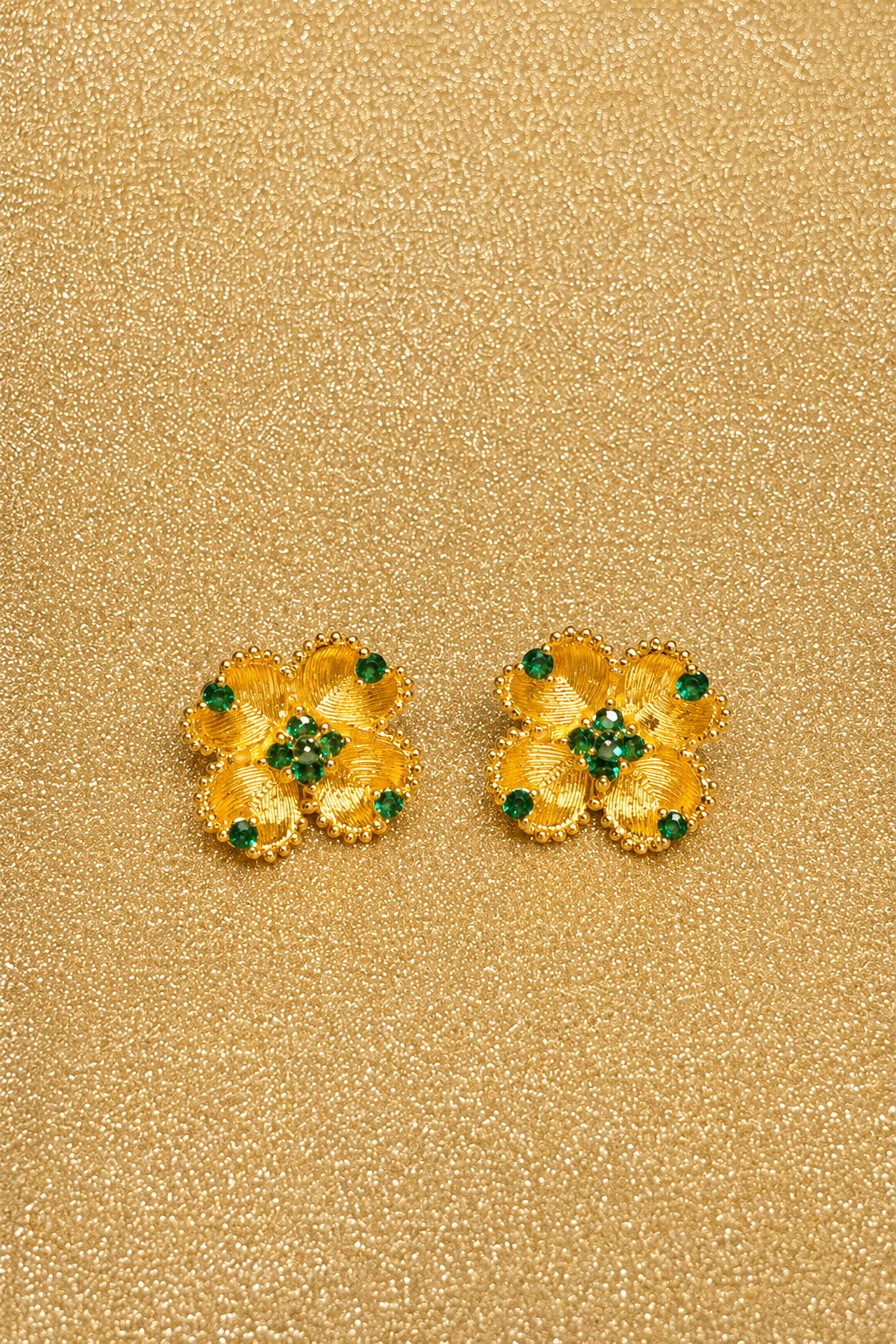 Emerald Bloom Textured Gold Stud Earrings