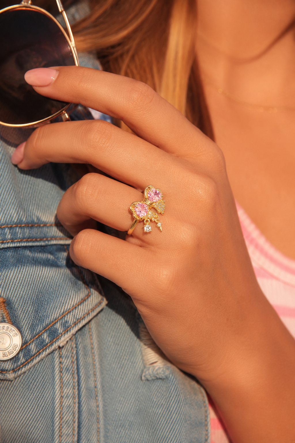 18K Gold-Plated Titanium Steel Sweetheart Sparkle Bow Ring