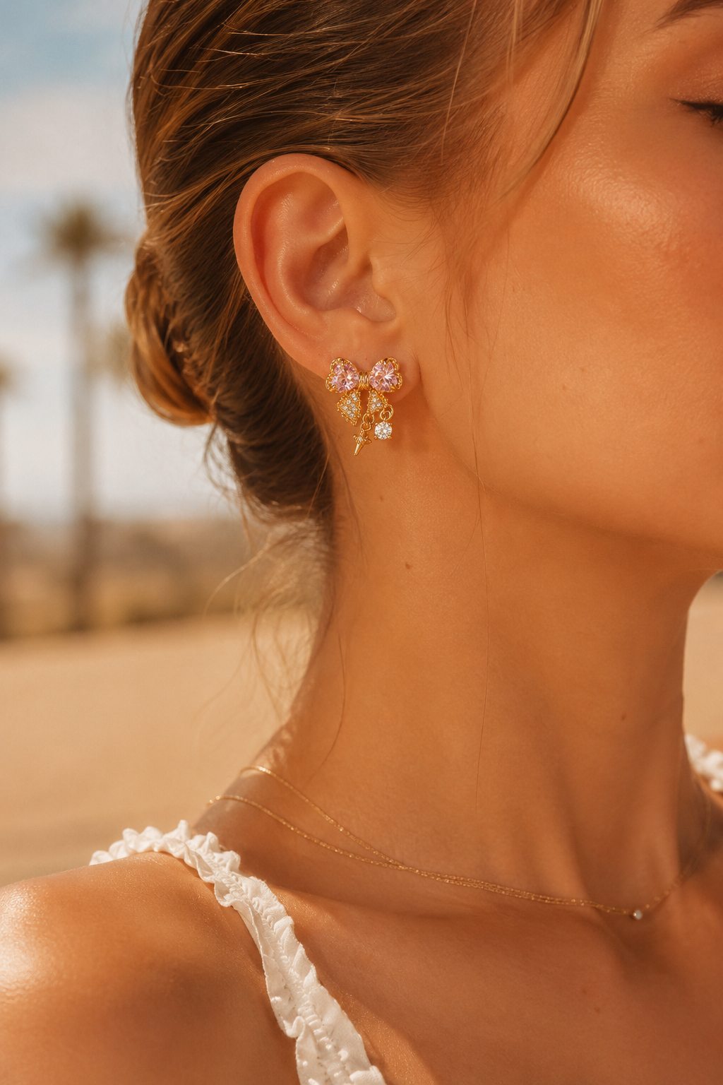 18K Gold-Plated Titanium Steel Sweetheart Sparkle Bow Earrings