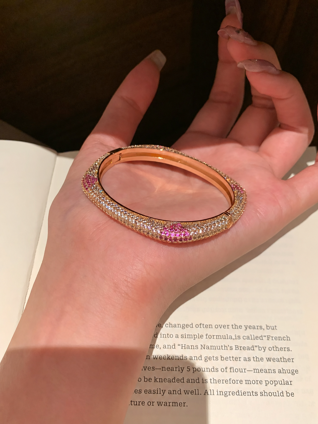 Rose-Tone Gradient Pink Pavé Square Bangle