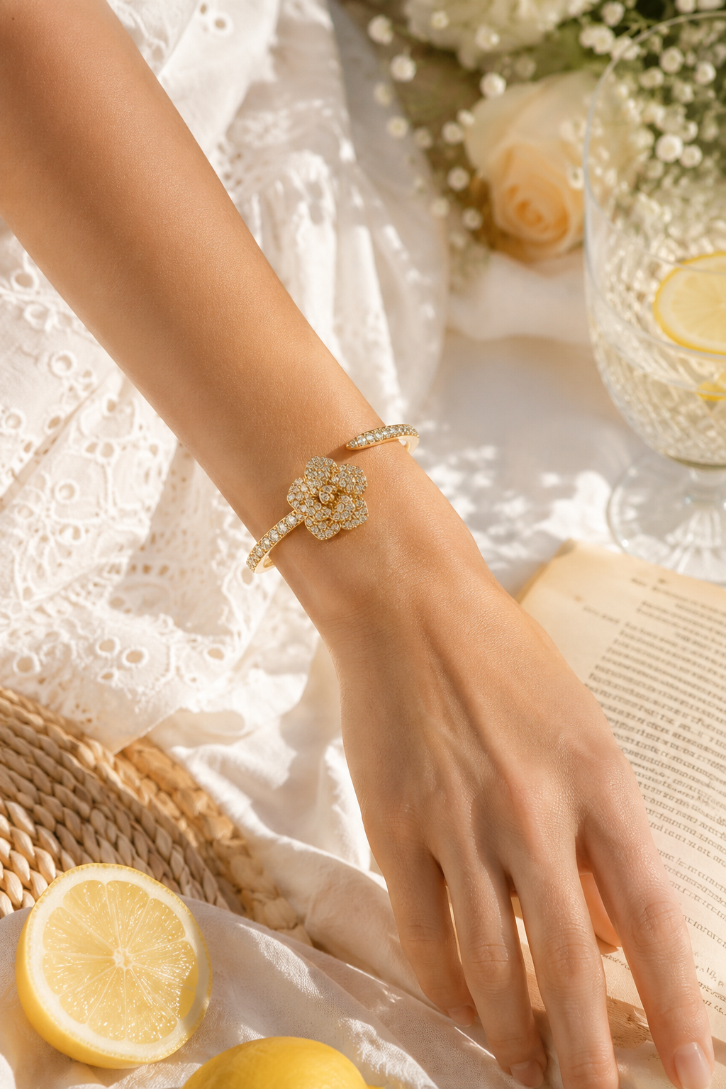 Luxury Flower Cuff Bangle