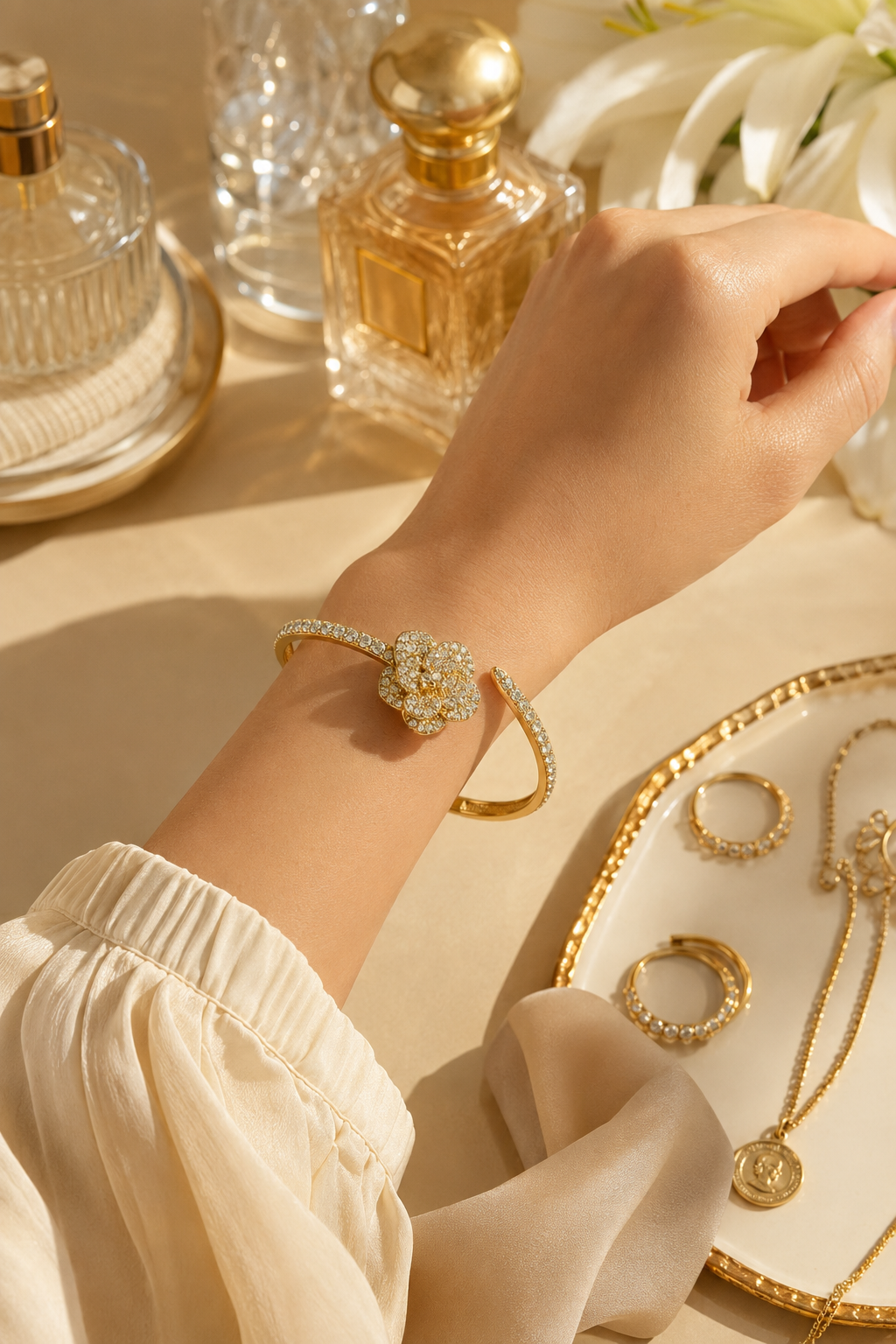 Luxury Flower Cuff Bangle