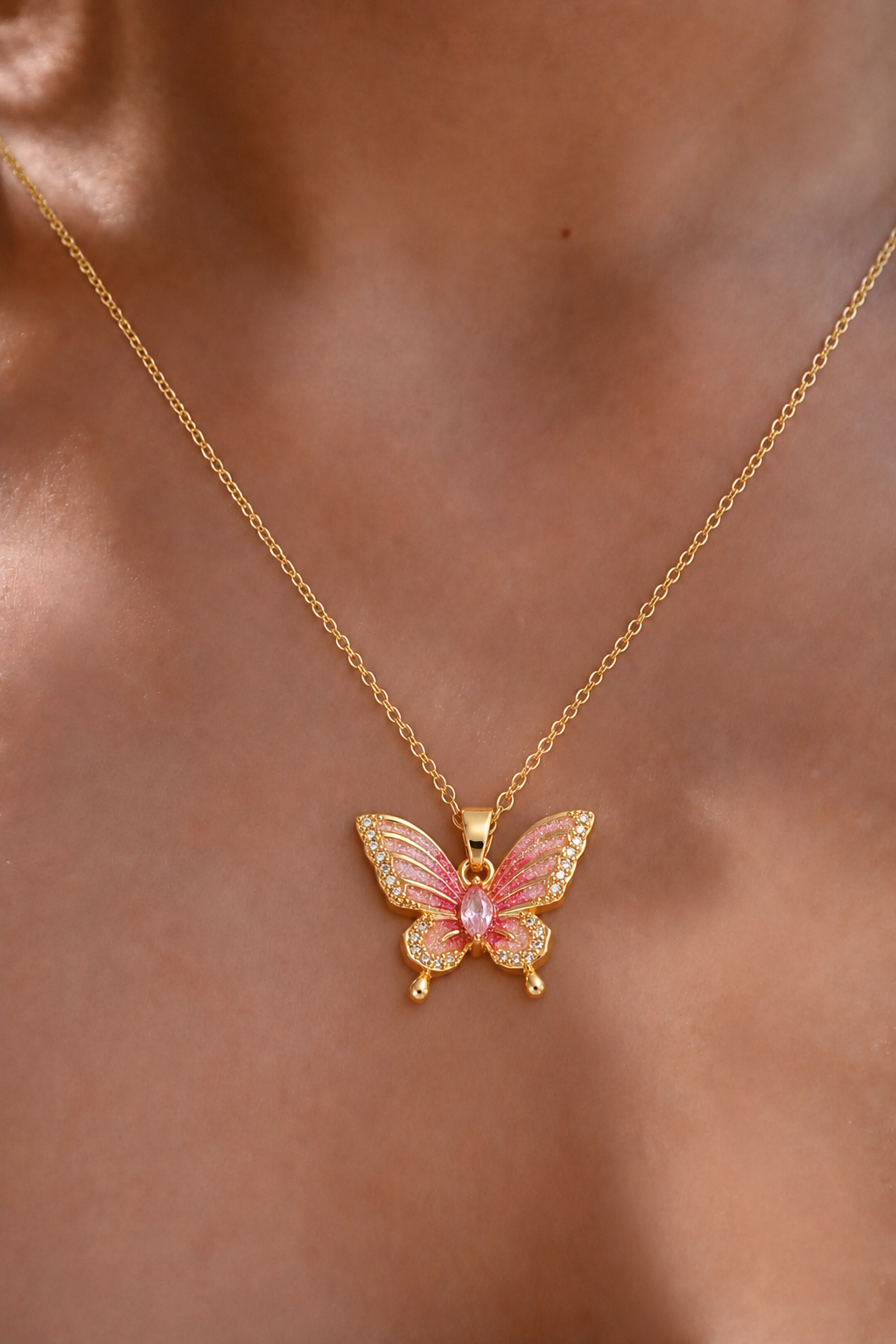 18K Gold-Plated Stainless Steel Crystal Butterfly Necklace