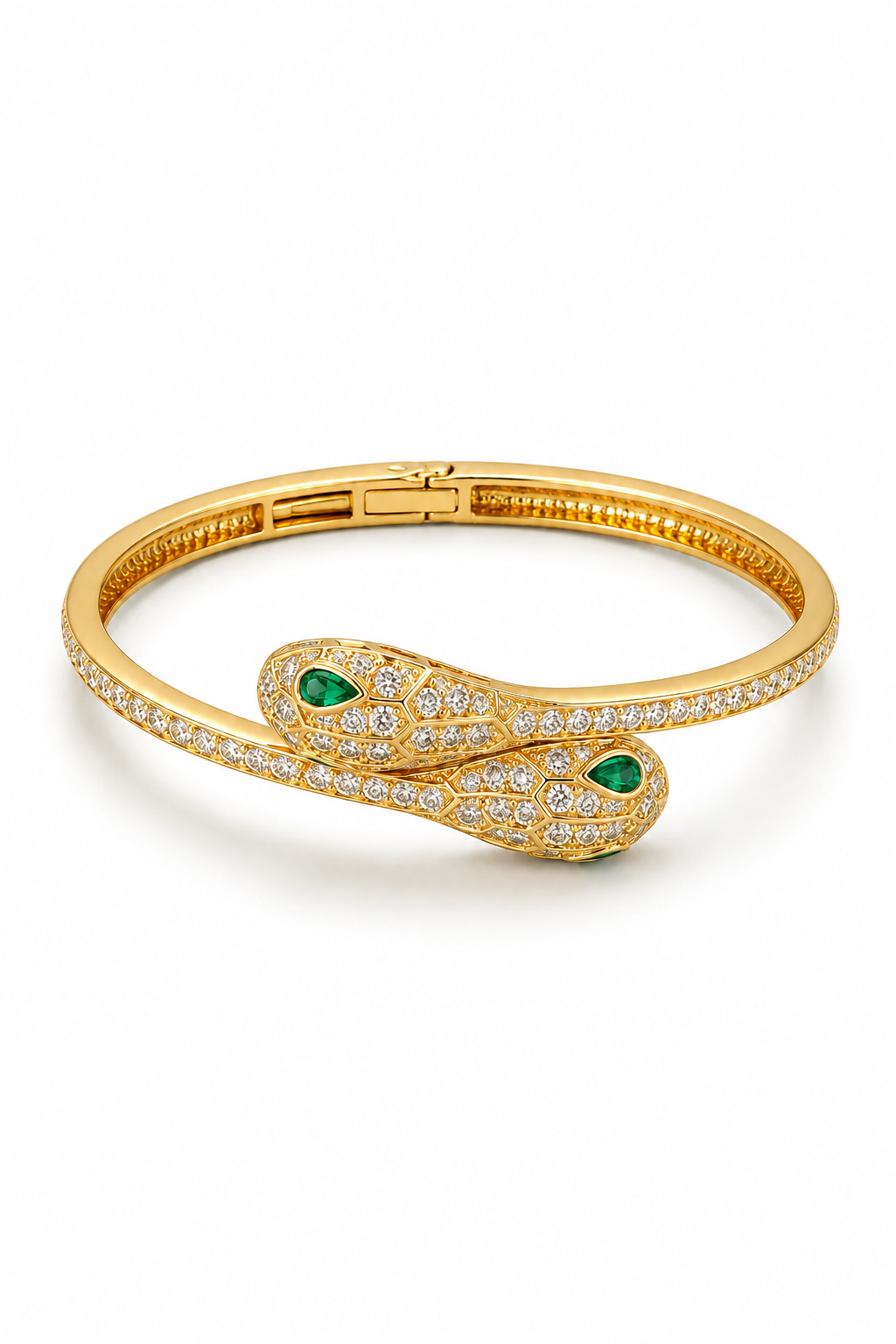 Emerald-Eyed Golden Serpent Crystal Bangle