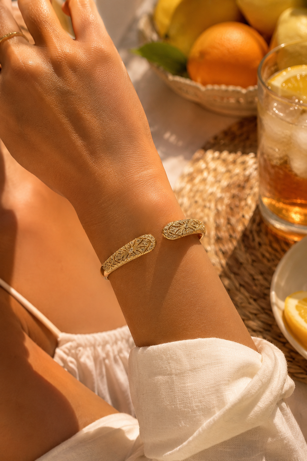 Golden Lace Leaf Cuff Bangle