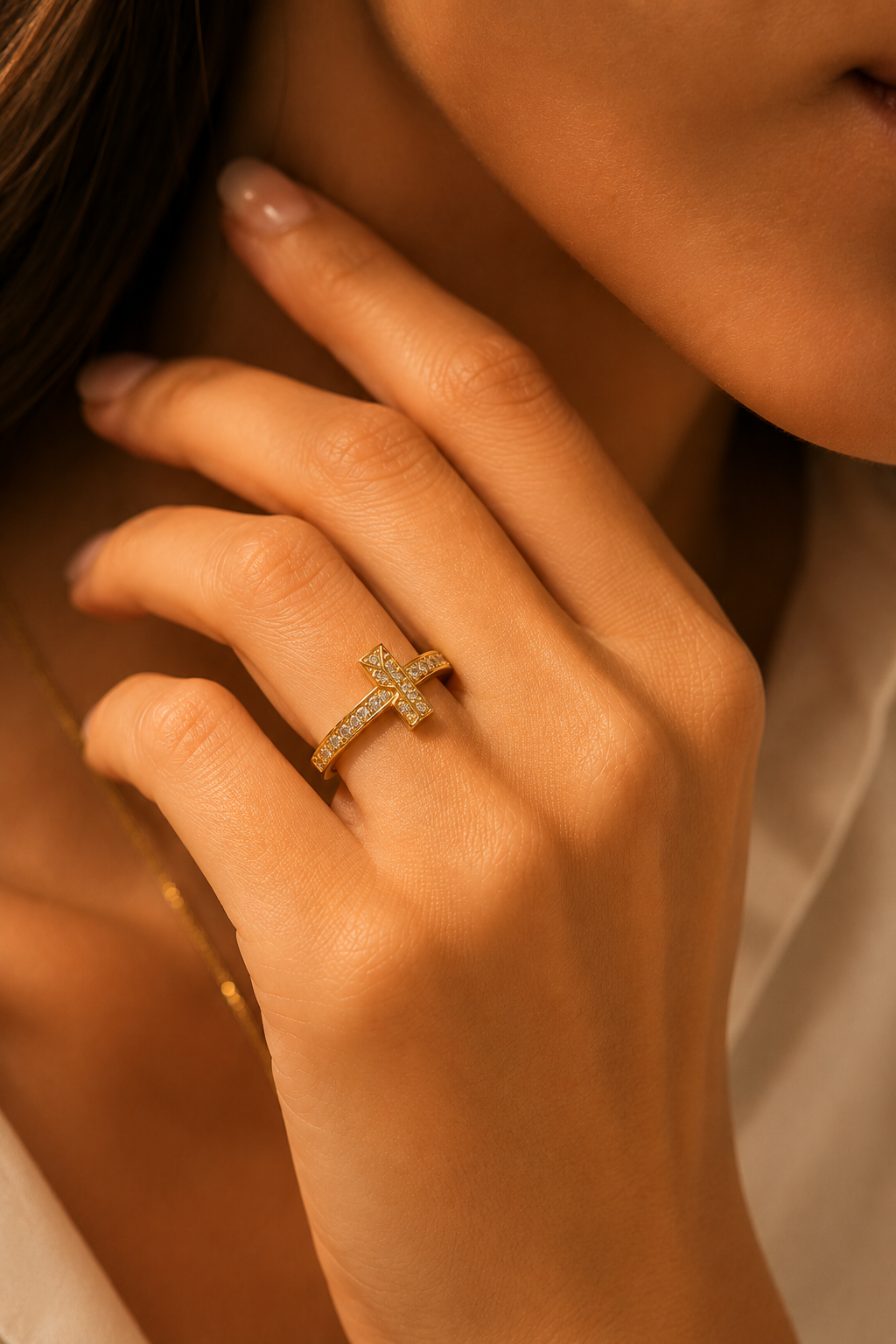 Golden Ribbon Sparkle Adjustable Ring