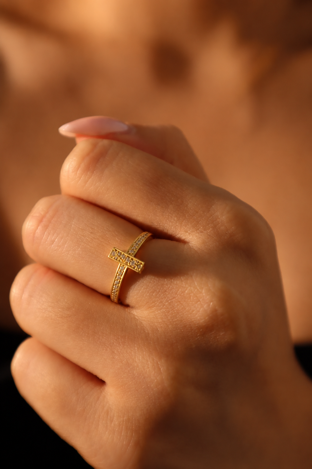 Golden Ribbon Sparkle Adjustable Ring