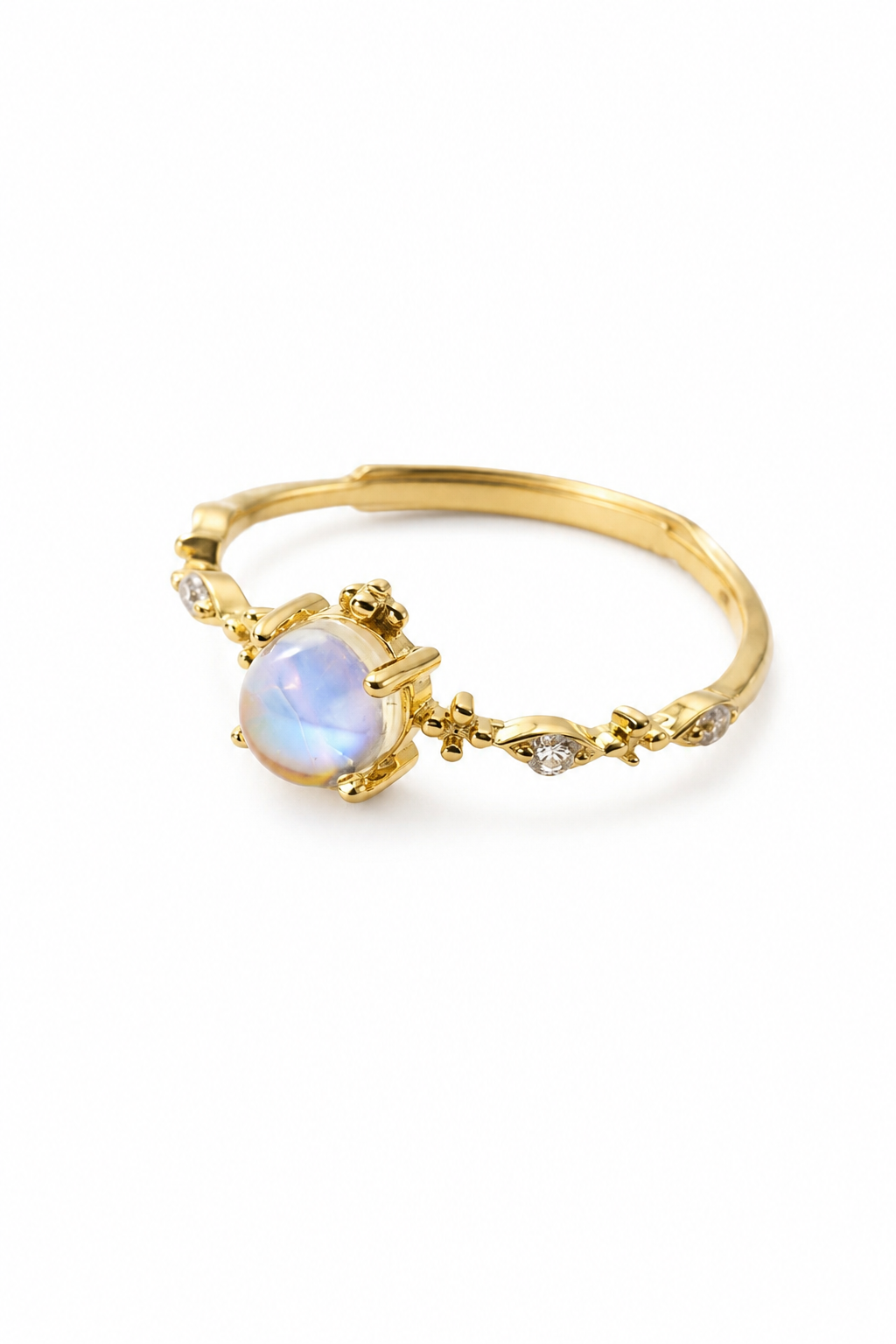 925 Sterling Silver Dreamy Blue Moonstone Starry Flower Vine Ring