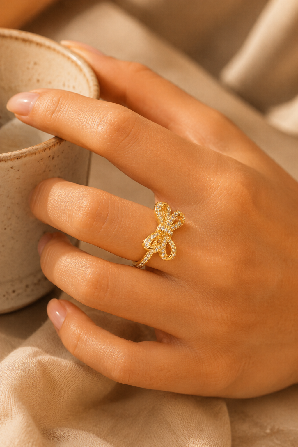 Sweet Bow Zircon Adjustable Ring