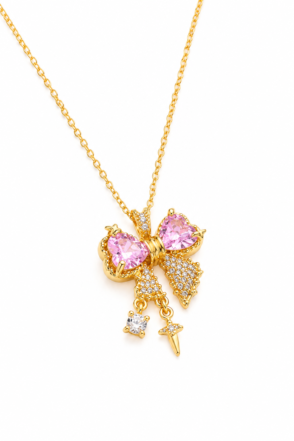 18K Gold-Plated Titanium Steel Sweetheart Sparkle Bow Necklace