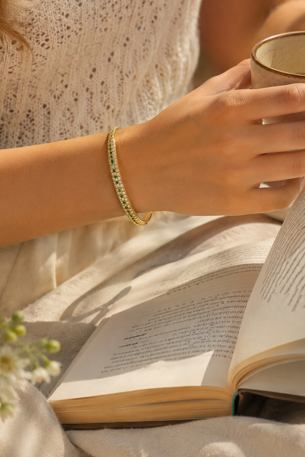 Emerald Dew Pavé Gold Bangle