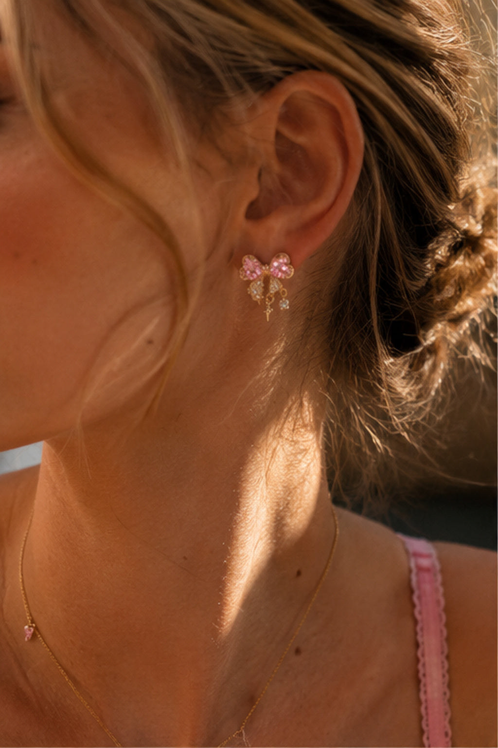 18K Gold-Plated Titanium Steel Sweetheart Sparkle Bow Earrings