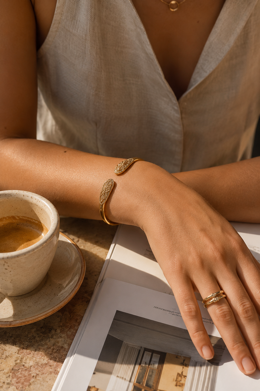 Golden Lace Leaf Cuff Bangle