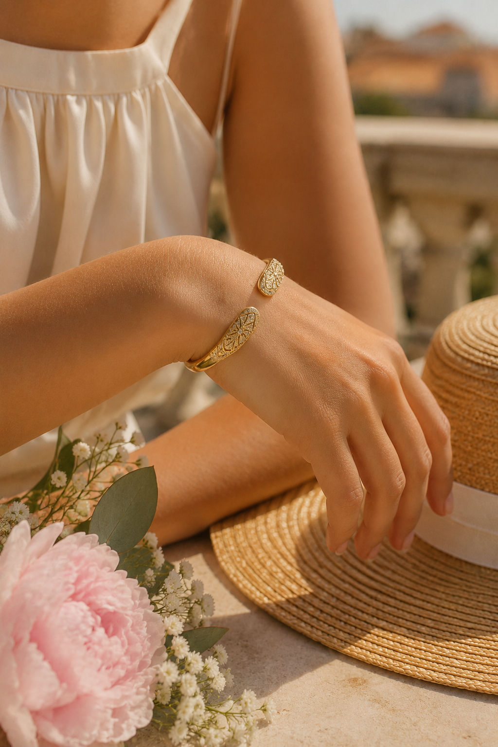 Golden Lace Leaf Cuff Bangle