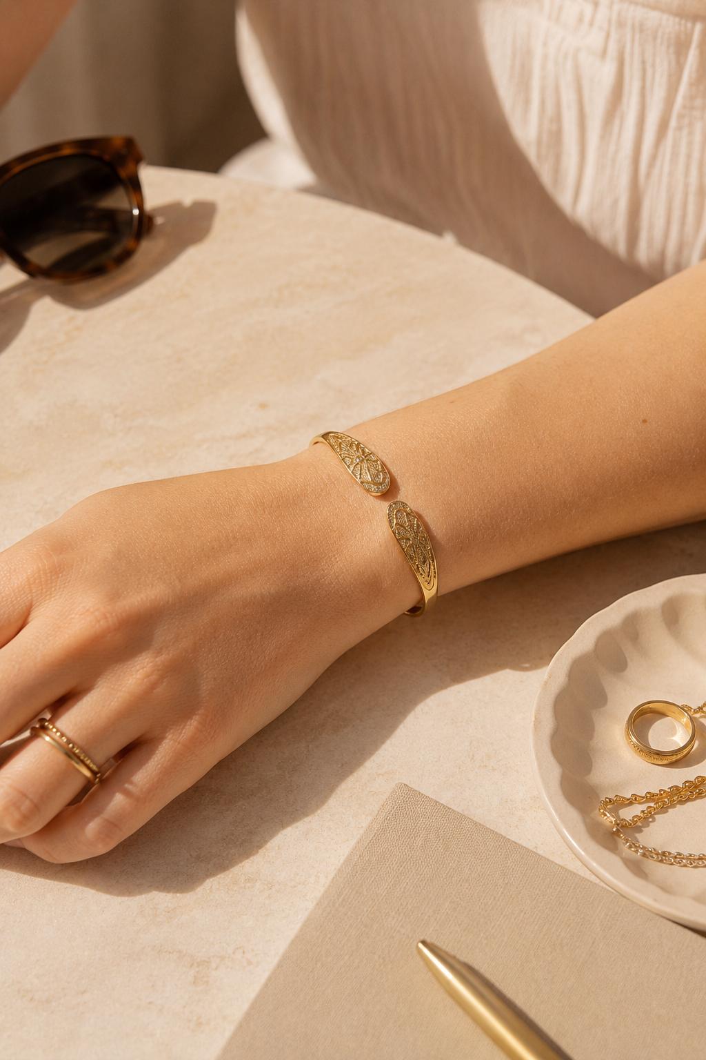 Golden Lace Leaf Cuff Bangle